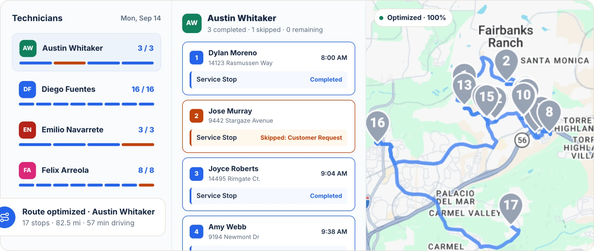 Splash route management map and schedule